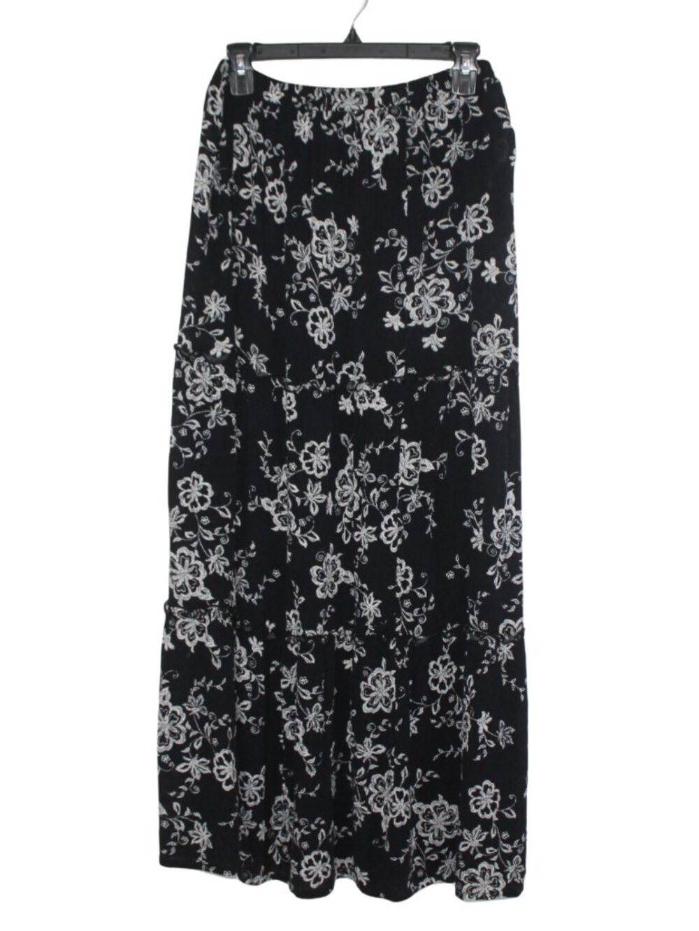 Y2K long tiered maxi skirt flowy boho fairy cottagecore black white floral